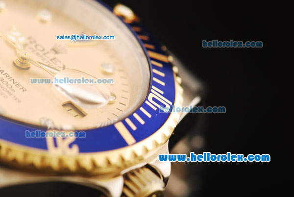 Rolex Submariner Automatic Movement Blue Bezel with Khaki Dial and Diamond Marker-Two Tone Strap - Click Image to Close